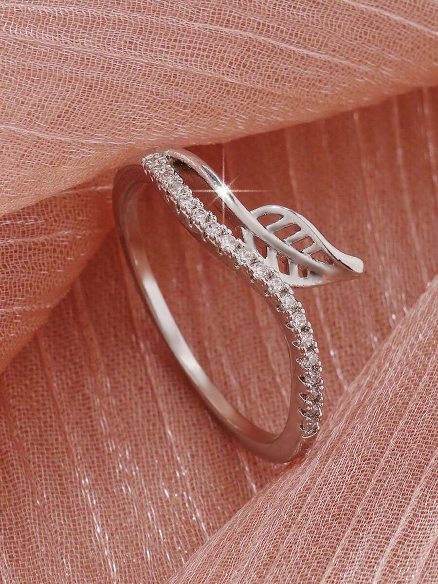 1 chiếc nhẫn cưới thiết kế rỗng, khảm đá Zirconia trắng. - Bạc - Xem 1