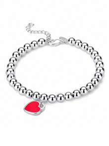 1 Peça Pulseira de Aço Inoxidável com Coração Esmaltado de Contas Minimalista de 4mm, Presente de Joias de Luxo para Mulheres - Pulseira de coração de 4 mm - Visão 7
