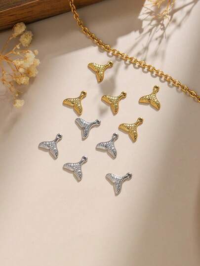 3pcs/Pack 304 Stainless Steel DIY Jewelry Accessories, Elegant Minimalist Fish Tail Pendant