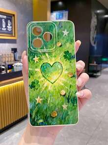 1个绿色爱心图案防震手机壳，采用UV印刷工艺，兼容三星/Galaxy/Infinix/Redmi/OPPO/VIVO/Realme安卓机型 - 米色 - 查看 3