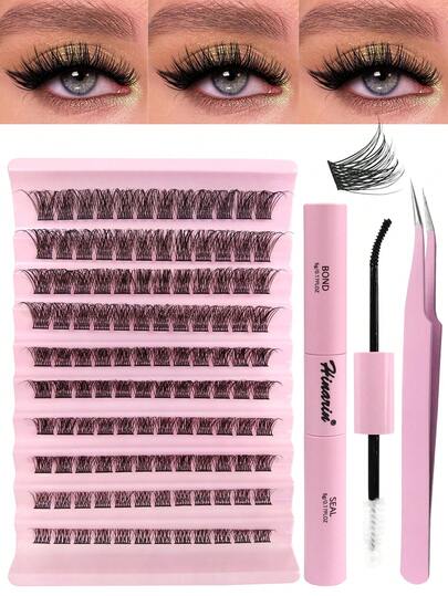Hinarin 120 Pcs D Curl Delicate Cluster False Eyelashes - Professional Craftsmanship For Natural Look, Voluminous & Fluffy - DIY Eyelash Extension Kit With Lash Bond&Seal And Tweezers, Help Create Charming Makeup - Length 8-16mm, Personalizable Lash Clusters Suitable For Individual Lashes, False Lashes