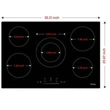 Electric Cooktop 30 Inch, IsEasy Ceramic Cooktop 5 Burners, Electric Stove Top Built-In Countertop 8200W With 9 Heating Level, 220-240V, Hard Wire, No Plug - Black - View 10