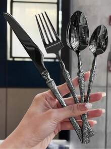 5pcs/20pcs/30pcs Stainless Steel Cutlery Set, Knife Fork Spoon Suitable For Kitchen, Restaurant, Wedding, Party, Holiday Gift - Black - View 2