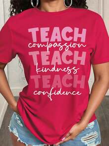 Profesor Estético Camiseta Gráfica Regalo, Camisetas De Tallas Grandes Para Maestras Con Estampado De La Frase "Enseñar Es Un Trabajo De Corazón ", Ideal Como Regalo Para El Día Del Maestro, Camiseta De Manga Corta De Verano - Rojo - Ver 1