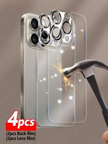 ZYONS 四合一高清高透钢化玻璃背膜（2片）+ 3D摄像头夜视镜头保护膜（2片），双重保护，手机保护背膜，防摔、防刮、触感细腻，兼容 17 Pro Max/17 Air/16E/16 Plus/16 Pro/16 Pro Max/15/14/13/12/11系列 - 2PCS BACK FILM+2PCS LENS FILM - 查看 30