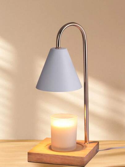 白色香薰灯，蜡烛融化灯，卧室床头装饰礼品台灯，可调光木质，无焰香氛，美规插头（不含蜡烛）