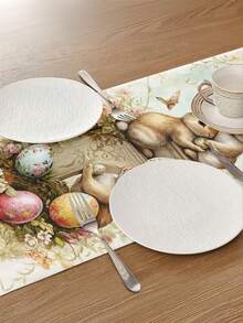 Stampa piatta 2D, con disegni del coniglietto di Pasqua e delle uova, caratterizzati da colori morbidi e caldi, che portano la vitalità della primavera e la gioia festiva nella casa. - Giallo Senape - Visualizzare 6