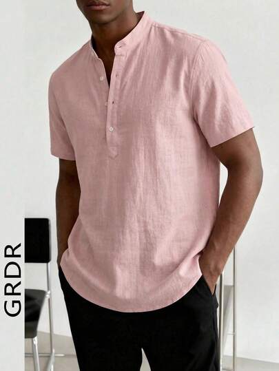 GRDR 1pc Men's Casual Cotton Linen Short Sleeve T-Shirt | Elegant Design | Essential For Summer | Easy To Match, Showcasing Your Style