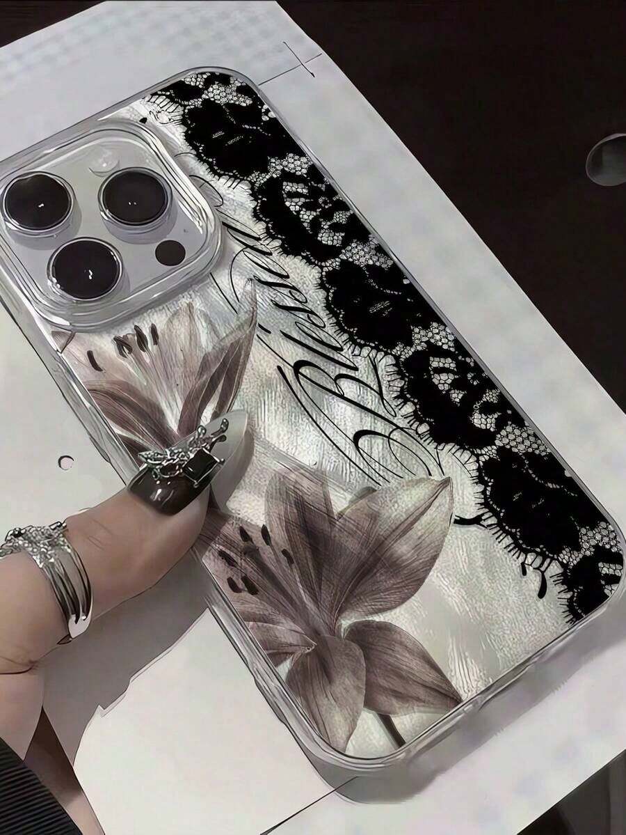 1pc Fashionable Korean Style Lace Flower Slogan Graphic Aesthetic Feather Laser Waterproof Anti-Fingerprint Anti-Scratch Transparent IMD Soft Glossy Smooth Phone Case Compatible With IPhone 16 ProMax/16/16 Pro/16 Plus/15/15 ProMax/15 Pro/11/12/13/14 ProMax/11 ProMax/12 Pro/12 ProMax/13 Pro/13 ProMax/14 Pro/14 ProMax, Chic & Creative - Kiểu 1 (1 cái) - Xem 1
