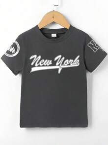 青少年男孩卡通印花短袖T恤 - 深灰色 - 查看 1