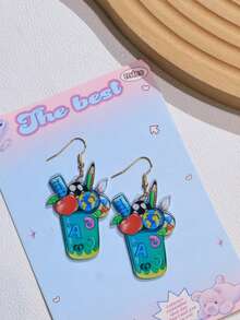 1 Pair Acrylic Back To School Themed Pencil Holder, Ruler, Apple Board Earrings With Cute Double-Sided Cartoon School Elements, Interesting Student Gift Earrings For Daily Wear - Multicolor - View 5