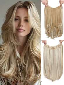 1pc U-Shaped Layered Curly Wig, Invisible Seamless Long Straight Hair Extension, Faux Leather Hairpiece - Multicolor - View 3