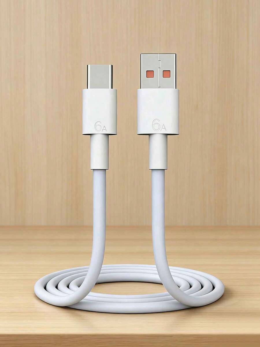 1 pieza Cable de carga súper rápida de 6A 120W, cable de datos de carga rápida compatible con teléfonos OPPO y HONOR con puerto USB-C - Blanco - Ver 1