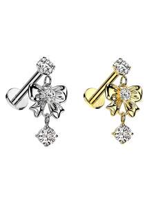 1pc Cute Bowknot Dangle Cartilage Ear Stud, 316 Stainless Steel Flat Base, Internal Thread Body Piercing Jewelry, Gift For Party & Daily Wear Valentines - Bow - View 6