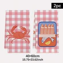 2 paños de cocina con patrones de cuadros rosa, lata de sardinas y cangrejo, toallas de cocina de microfibra súper absorbentes, paños de cocina, regalos perfectos para inauguración de casa y reuniones familiares, paños y toallas de cocina, decoración del hogar para fiestas - Rosa - Ver 2