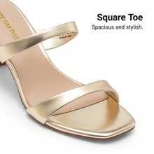 Women Kitten Heel Mule Sandals Square Open Toe Two Strap Slip-On Low Heeled Sandals Casual Summer Mules Shoes - Gold - View 6