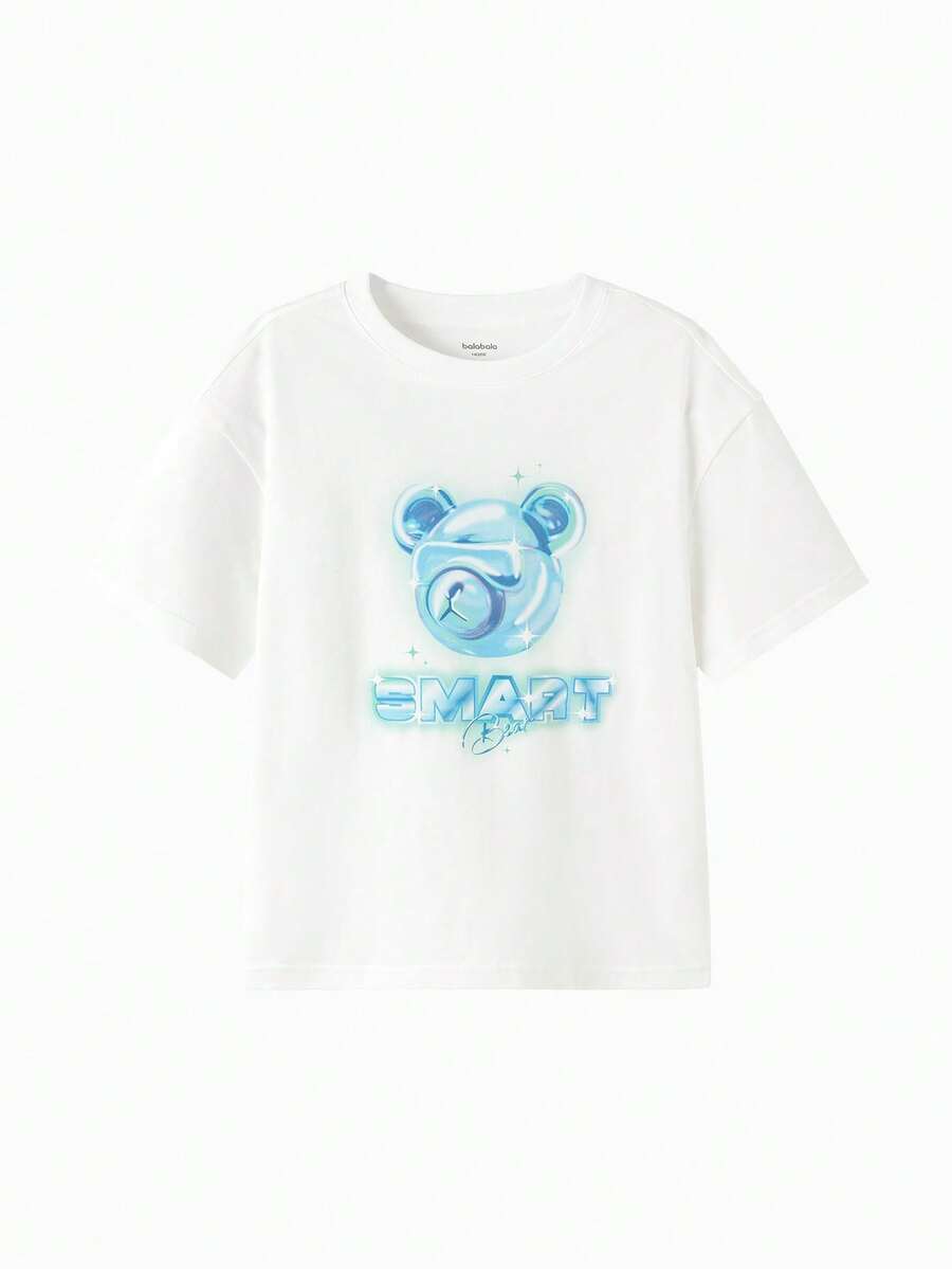 Balabala Kids Graphic T Shirts Boys And Girls Short Sleeve Cotton Tees With Cute And Cool Prints - Original White - View 1