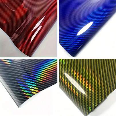 Pegatina de coche de fibra de carbono arcoíris de 30 cm x 50 cm, película de envoltura de vinilo de fibra de carbono forjada de alto brillo en negro, rojo, morado y azul para tuning de vehículos, envoltura de motocicleta, película de coche de fibra de carbono con láser
