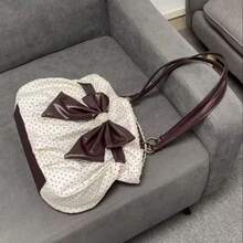 Women's Vintage Bow & Polka Dot Tote Bag - Sweet Crossbody/Handbag With Lace Trim, /, Zipper Closure, Strap - Casual Commuter Purse, Birthday/Valentine's Gift Suitable For Women - 白色 - 查看 8