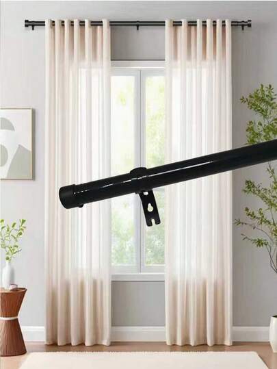 1pc Black Curtain Rod Set With Brackets, Adjustable Length, Curtain Rod Set, Easy Installation Brackets, Modern Minimalist Decor Style, Matte Black Design, Suitable For Sheer Shower Curtains