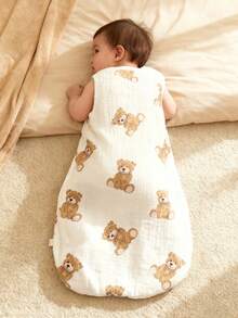 0.5 TOG Soft & Breathable Baby Sleeping Bag | Spring/Summer 100% Cotton Muslin Sleeveless Baby Sleeping Bag, Cute Bear Pattern, Suitable For 0-18 Months - Bear - View 3