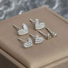 Bộ 6 đôi bông tai hình trái tim lấp lánh sang trọng đính đá Cubic Zirconia, thiết kế thanh lịch, món quà lý tưởng cho ngày Valentine. - trắng - Xem 4