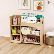 aosom AIYAPLAY Toy Storage Shelf For Children Ages 3-8 With Open Shelves And Compartments, Children's Furniture In MDF, 92x29x79 Cm, Wood Color - Apricot - View 9