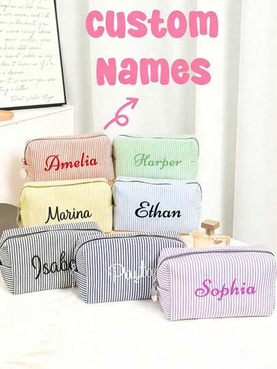 Personalized Bridesmaid Makeup Bag, Women's Large Capacity Mesh Makeup Bag, Bridesmaid Gift, Cosmetic Storage Pouch, Embroidered Letter Toiletry Bag, Embroidered Makeup Bag, Bridesmaid Makeup Bag, Bridesmaid Gift, Women's Gift, Personalized Gift, Wedding Party, Gift, Bridal Shower Engagement Gift, Casual Urban ,Forever Love
