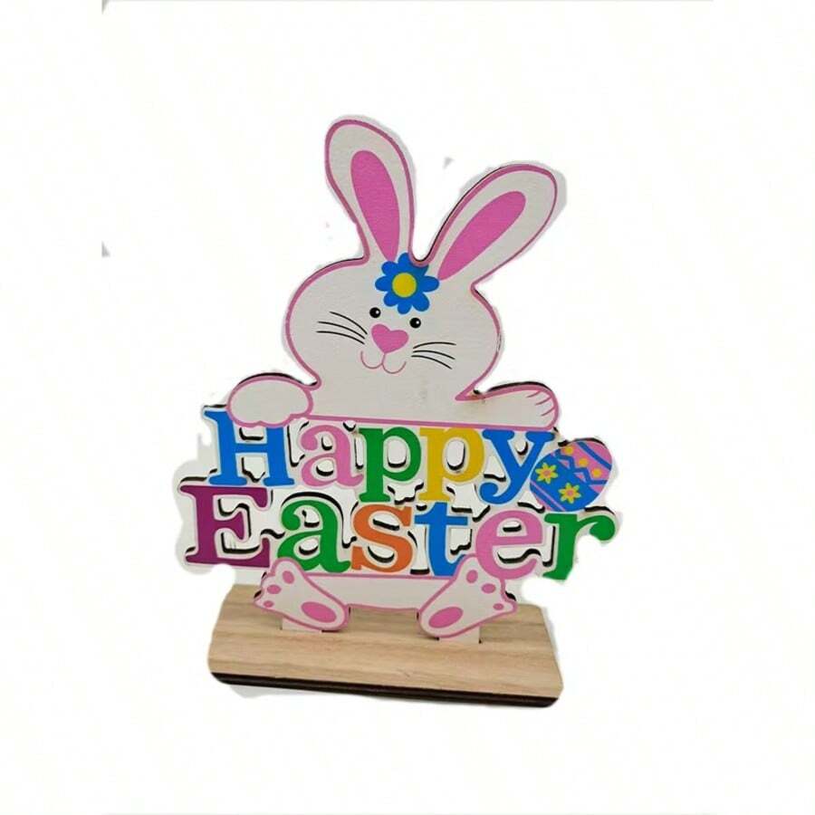 2D Holz-Osterdekorations-Set, Hase & Küken Gartendekoration, bunte Ei-Rasendekoration, wasserfestes Frühlings-Outdoor-Accessoire, flache Feiertags-Dekoration - F - Übersicht 1
