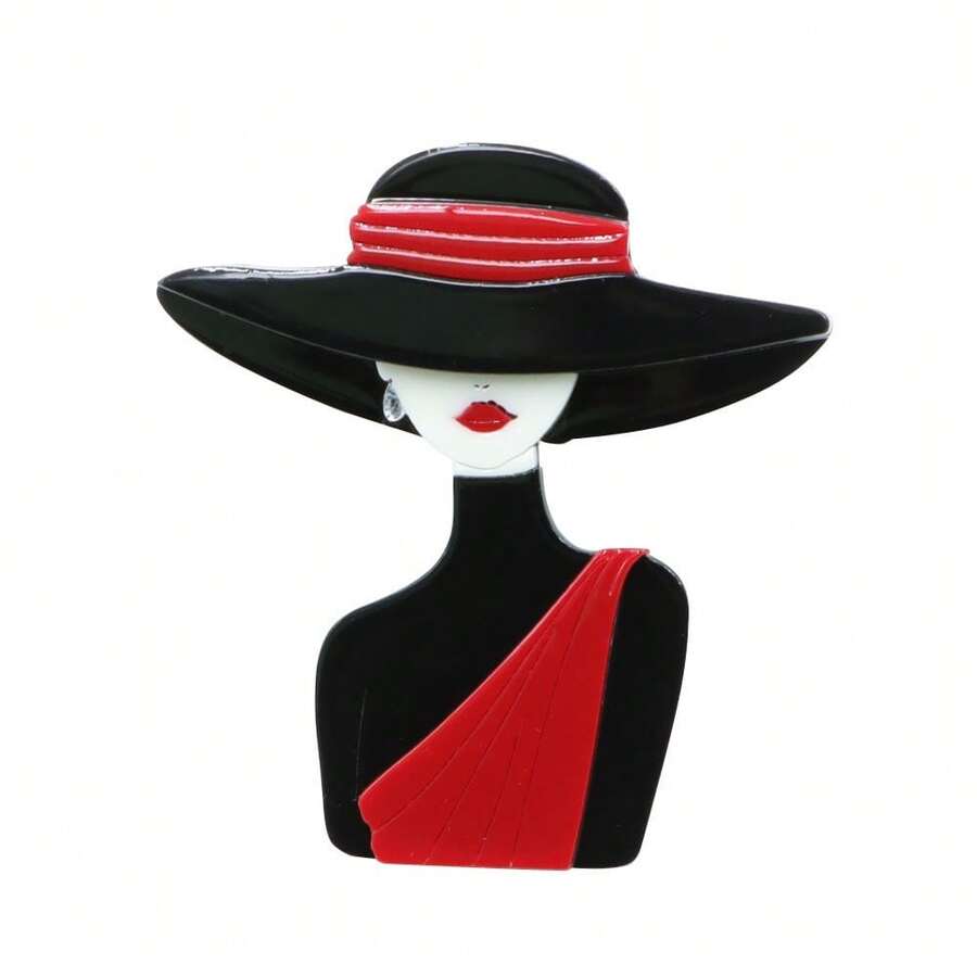 1 chiếc ghim cài áo hình cô gái đội khăn trùm đầu làm thủ công bằng acrylic, kiểu dáng cổ điển. - Đỏ 3 - Xem 1