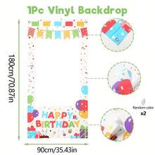 1 peça de moldura para fotos com balões coloridos, confete e caixas de presente de aniversário. Tamanhos: 120*60/180*90/210*105 cm. Ideal para fotos e decoração de festas de aniversário, tanto em ambientes internos quanto externos. - Multicolorido - Ver 13