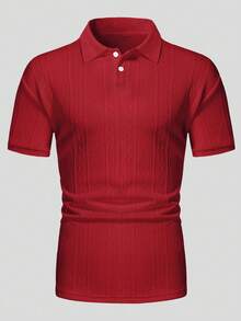 Men's Short-Sleeved Polo Shirt, Minimalist And Elegant, Made From Textured Jacquard Fabric In A Solid Color. Perfect For Leisure, Holidays And Outings, Making It An Ideal Gift For Family And Friends. - 紅色 - 查看 9