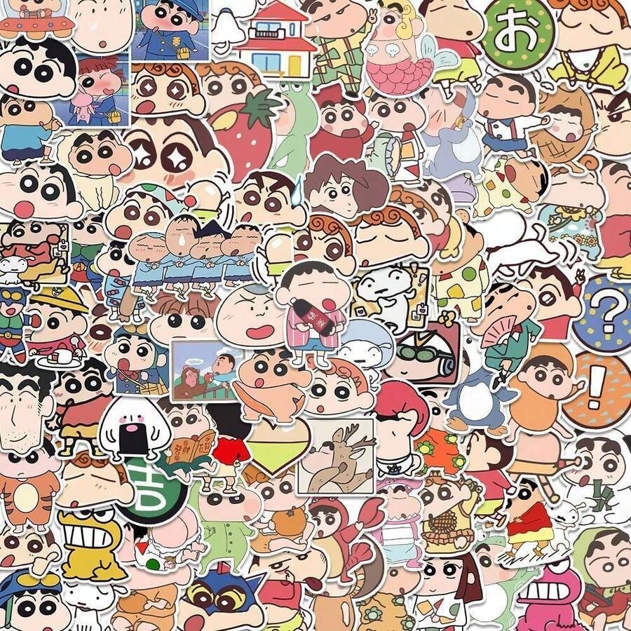 100张可爱有趣的迷你蜡笔小新卡通贴纸 - 卡通自粘贴纸 | 可用于个性化笔记本、手机、DIY，适合卡通粉丝和爱好者 - 彩色 - 查看 1