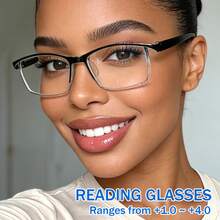 cabecade 4副时尚长方形老花镜，轻巧经典设计，男女通用，舒适阅读体验，度数范围从+1.0到+4.0 - 透明的 - 查看 3