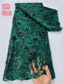 5码/1码高品质蓝色法式网纱蕾丝面料，带非洲刺绣，尼日利亚亮片网纱蕾丝面料，适用于婚礼派对礼服，2026绿色 - A - 查看 16