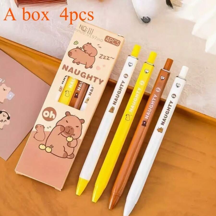 Capybara Neutral Pen Set, Painted Ballpoint Pen School Stationery Set, Personalized Stationery, Cute Stationery, Suitable For Students And Office Staff, Learning Supplies, Painting And Art Creation Supplies, Classroom Rewards, Back To School Season, Back To School Supplies, Birthday, Party, Valentine's Day, Revival Festival Gifts [Mixed Shipping] - A - View 1