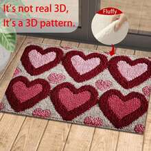 1PC Valentine's Day Pink Heart Super Soft Fiber Doormat - Non-Slip, Quick-Drying, Highly Absorbent, Soft Faux Cashmere Material, Perfect For Home Decor And Holiday Gifts - Black - View 2