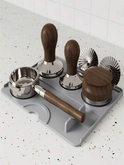 1 pieza Estera de prensado de café de silicona de alta calidad - Impermeable, resistente al calor, con mango de madera y anillo de metal - Ideal para uso de barista, protege la encimera, accesorio de café perfecto y prensador de espresso