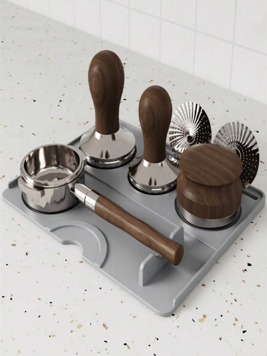 1个高品质硅胶咖啡压粉垫 - 防水、耐热，带木柄和金属环 - 咖啡师的理想之选，保护台面，完美的咖啡配件和意式浓缩咖啡压粉器 - 彩色 - 查看 1