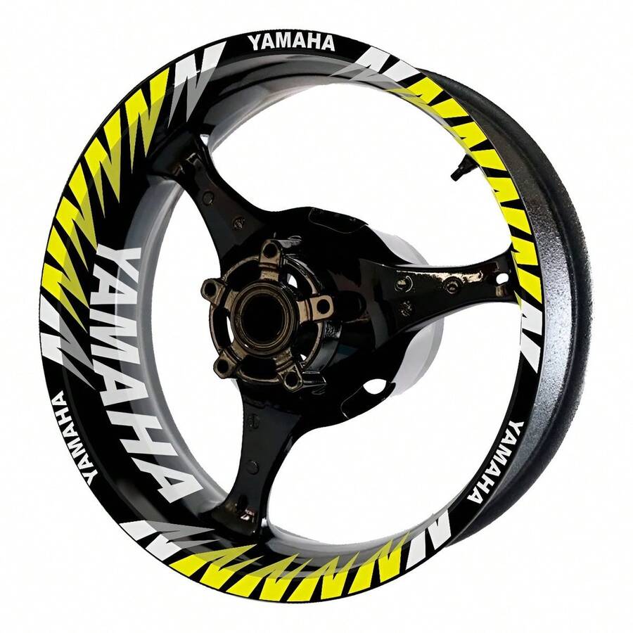 Calcomanias Stickers Para Rines  Completo Rin Moto - Amarillo Reflejante / Blanco Reflejante - Ver 1