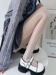 1pc Fashionable Sexy Lifting Shaping Seamless Solid & Striped Nylon Pantyhose, Suitable For Party, Office, Halloween, Christmas, Thanksgiving, Gift - Black - View 4