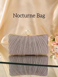 1 件时尚粉色褶皱亮片戒指手拿包，钻石金属奢华舞厅手提包，荷叶边设计，休闲派对婚礼钱包，完美适用于女性办公室、商务旅行、外出、通勤等场合。 - 粉色 - 查看 7