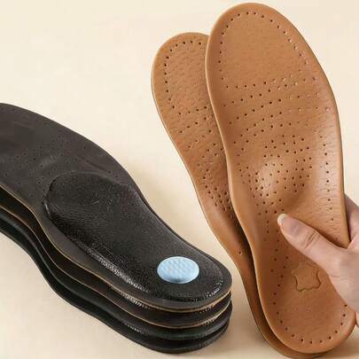 1 Pair Arch Support Insoles, Leather Material, Comfortable Lining, Breathable & Durable, Suitable For Casual Shoes And Leather Shoes, Unisex
