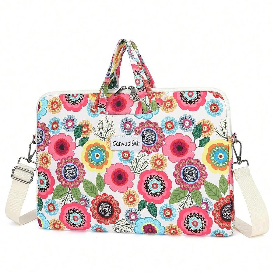 Canvaslove Water Resistant Laptop Shoulder Sleeve Case Bag For MacBook Pro 16 Inch And 15.6 Inch And 16 Inch Laptop (Red Flower) - RedFlower - View 1