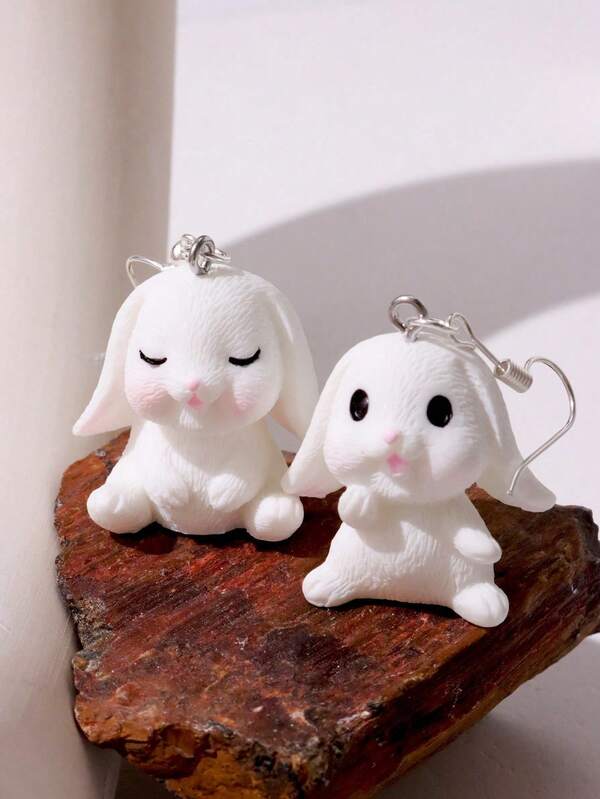 1 Pair Cute Cartoon Realistic Unique Quirky Rabbit Resin Earrings, Suitable For Women, Holiday Party Jewelry