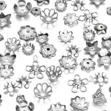 50 unids/lote 15 estilos de tapas de cuentas de flores de hojas de acero inoxidable para fabricación de joyería, tapas de cuentas espaciadoras de costura, accesorios ECSF - 05 - Ver 6