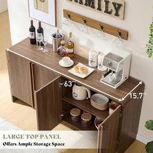 63" Fluted Sideboard Buffet Cabinet With Storage, Modern Credenza Console With 4 Doors And Adjustable Shelves, Wood Cabinet For Kitchen, Living Room Or Hallway - 棕色 - 查看 4