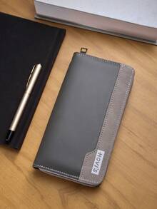 HOVI'S Men Long Wallet Two-Tone Grey PU & Suede Texture Leather - Zipper Closure Detachable Wrist Strap Large Capacity 8 Card Slots & Phone Holder Business Casual New Year Gift Valentine's Day Gift - Light Grey - View 8