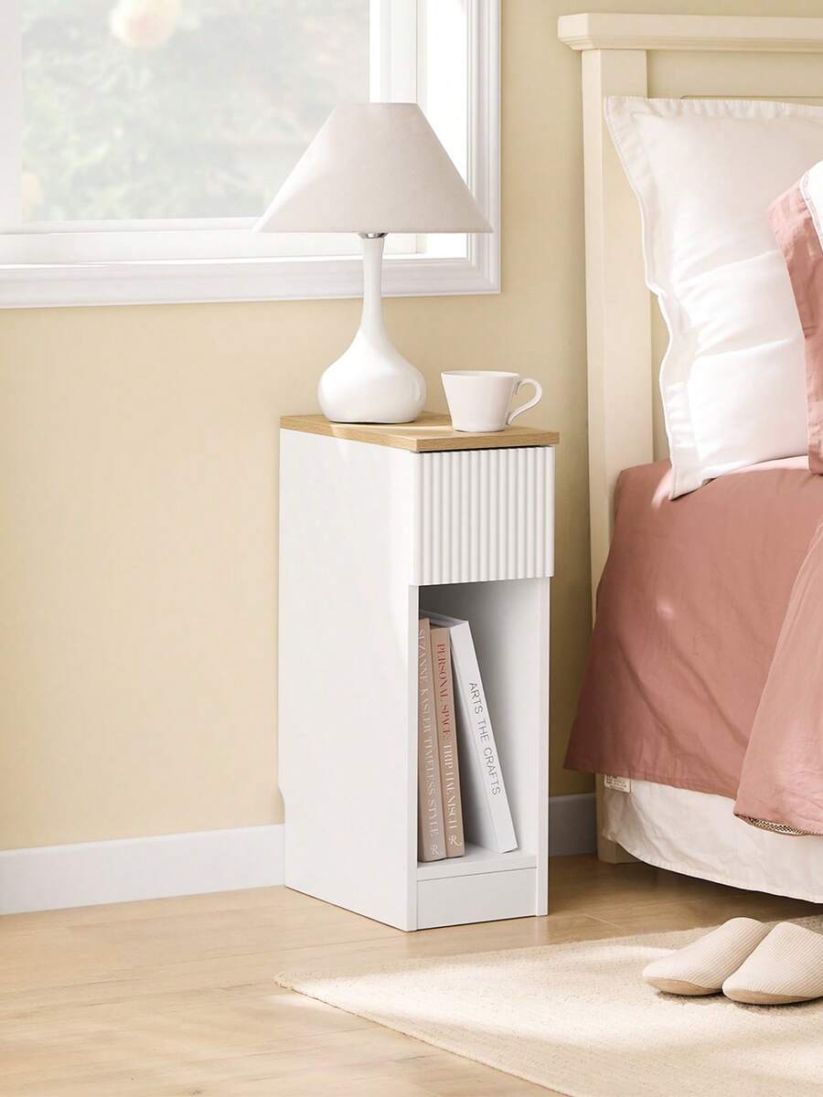 SoBuy Narrow Bedside Table, Nightstand, Side Table With Drawer And Shelf, Nightstand For Bedroom, Living Room, White, W20 X D35 X H60 Cm, FBT111-W - All White - View 1