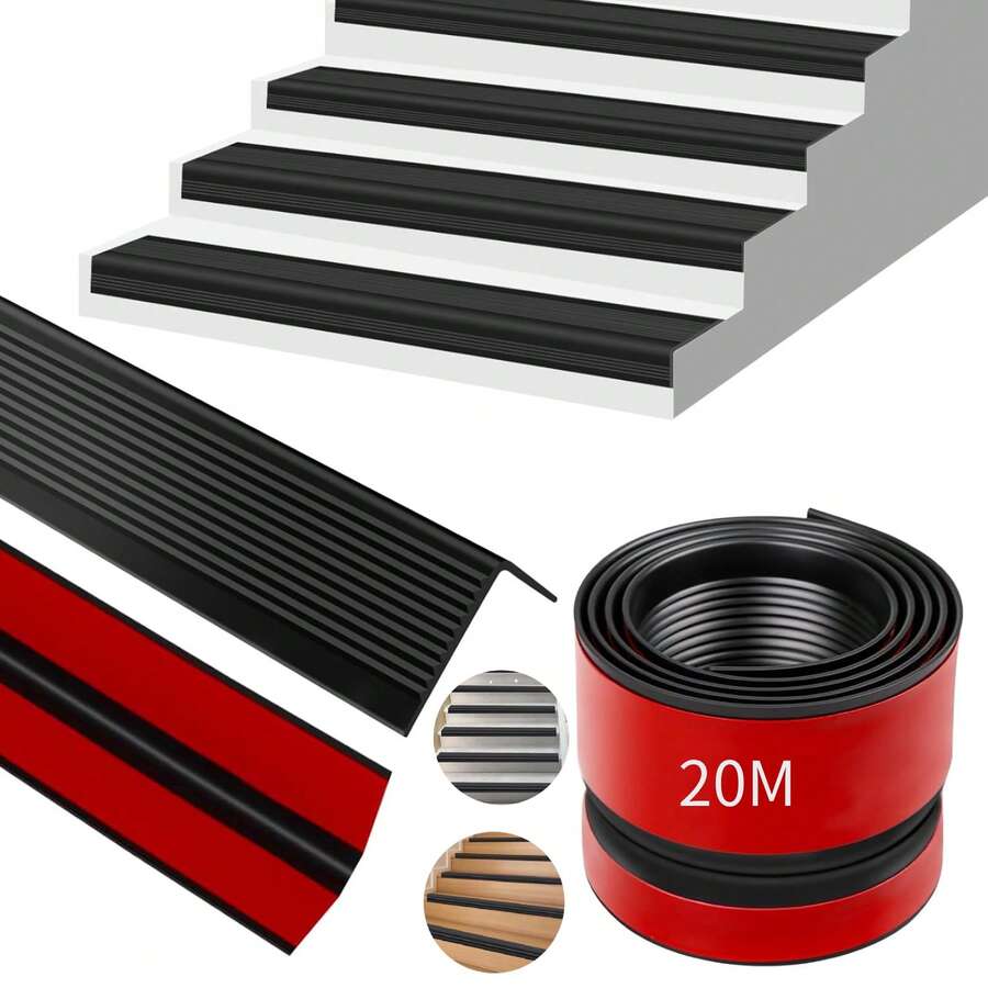 Protector de bordes para escaleras de 20 m / 65,6 pies en negro/gris/café. Tiras protectoras para bordes de escalones en forma de L. Bordes antideslizantes de PVC para escaleras. Escaleras autoadhesivas para uso en exteriores e interiores. Protector de bordes para escaleras de 65,6 pies. Protector de bordes antideslizante autoadhesivo de PVC para escaleras. Protector impermeable para escaleras interiores y exteriores. - Estructura 3D en forma de L, corte DIY - Adecuado para escaleras residenciales, escaleras de villas, peldaños de balcones, rampas de garajes, habitaciones de personas mayores, habitaciones de niños pequeños, guarderías, escuelas, oficinas